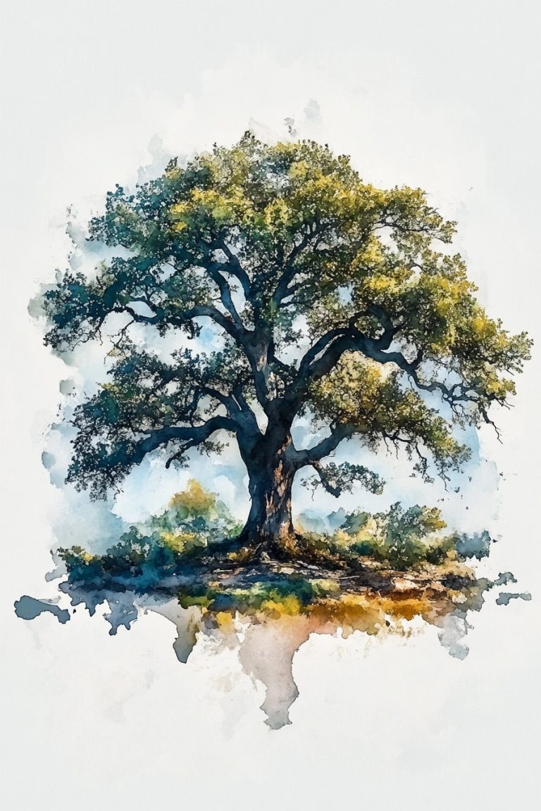 Dynamic Watercolor Oak Tree