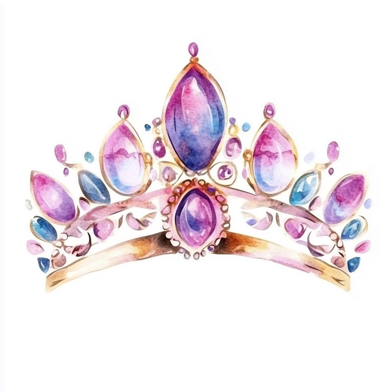 Elegant Watercolor Illustration of a Princess Tiara on a White Canvas