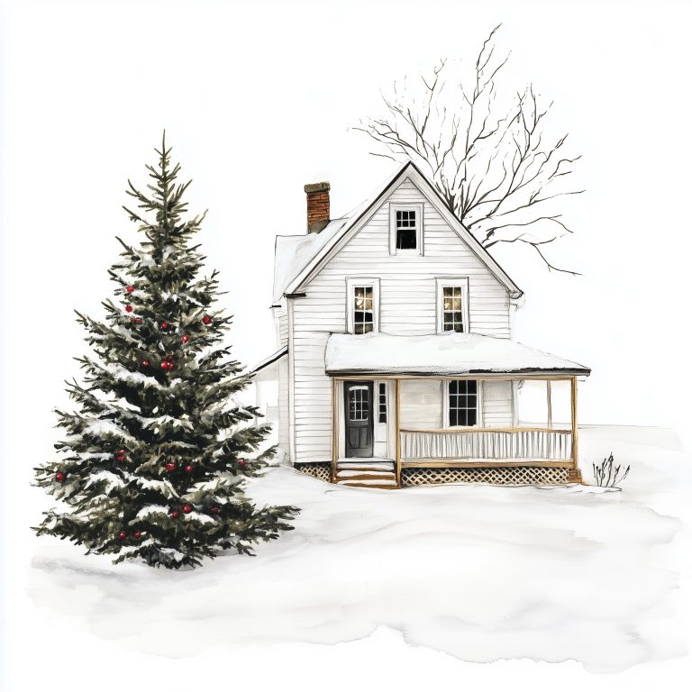 Farmhouse Christmas Illustration