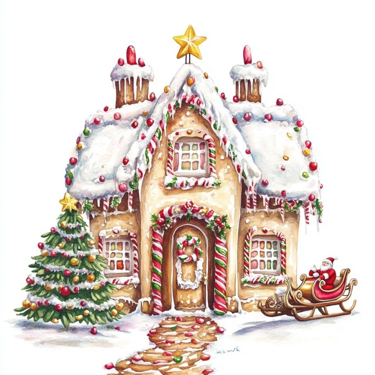 Festive Gingerbread House Illustration