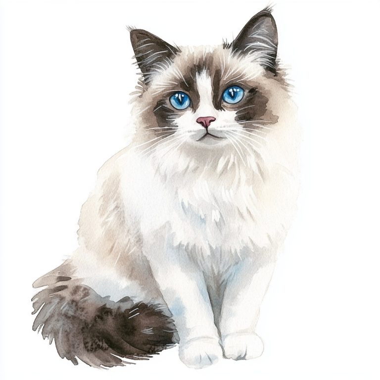 Flat Watercolor Ragdoll Cat