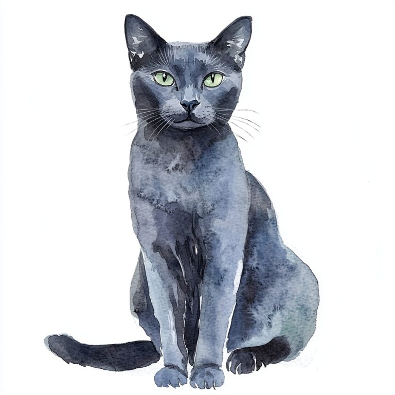 Flat Watercolor Russian Blue Cat