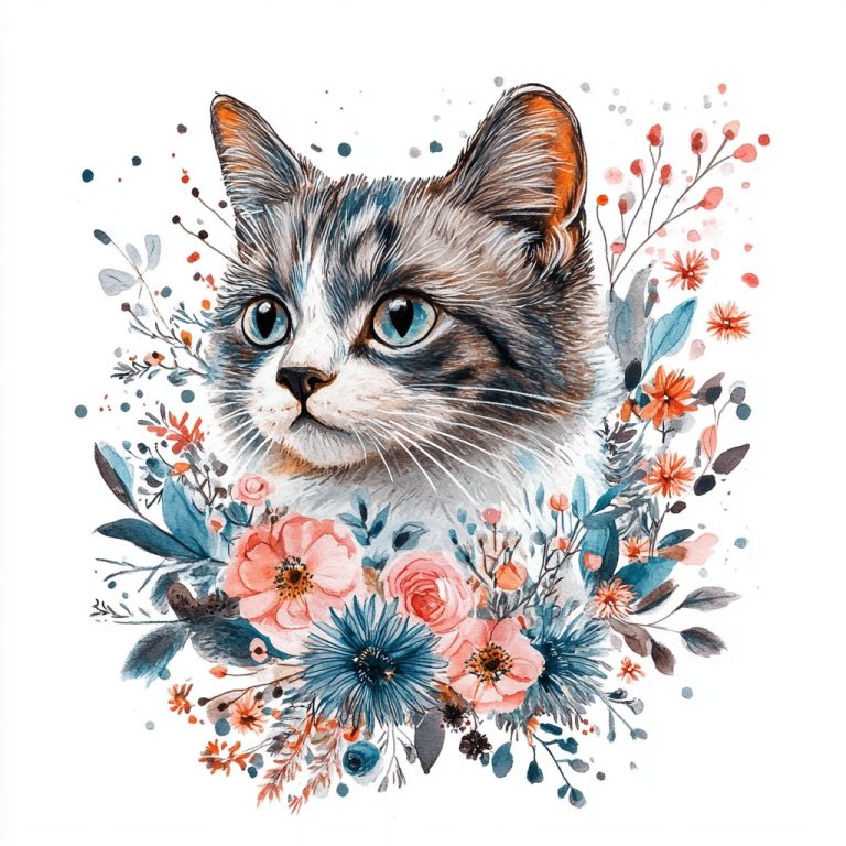 Floral Cat Illustration