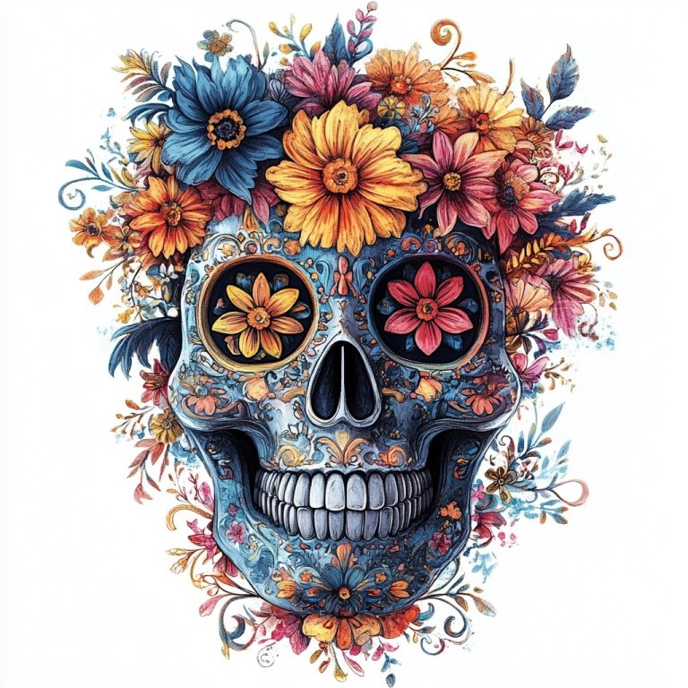 Floral Skull in Vibrant Detail