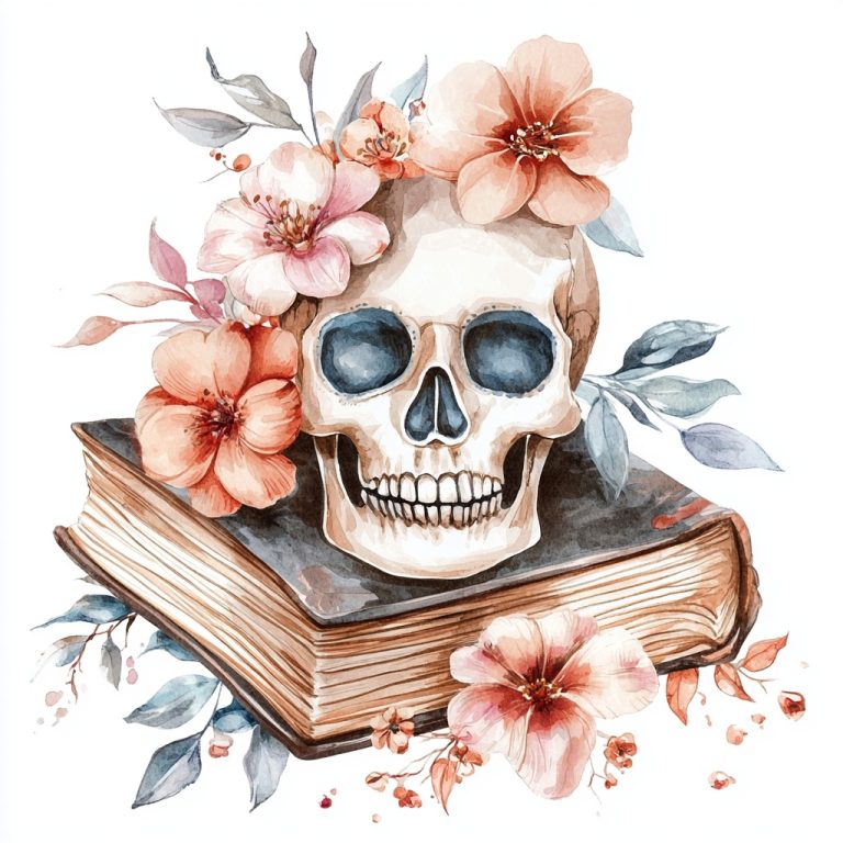 Floral Skulls with Books