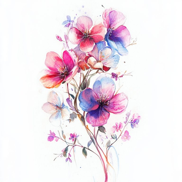 Floral Watercolor on White