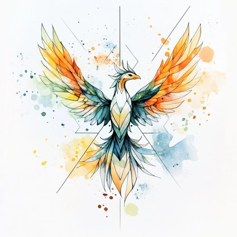 Geometric Phoenix in Watercolor