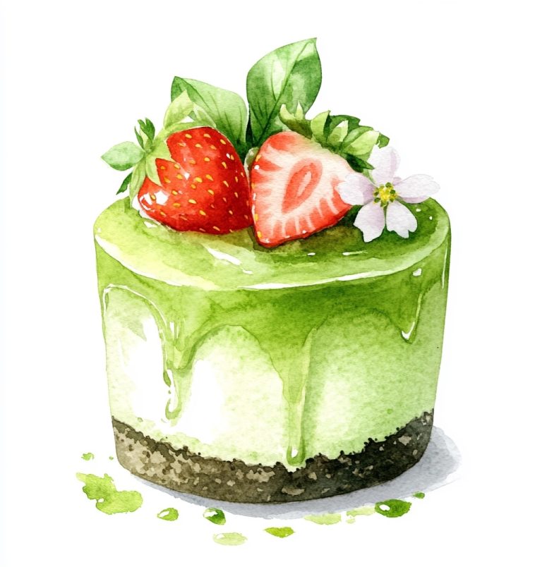 Ghibli Style Matcha Cake Illustration