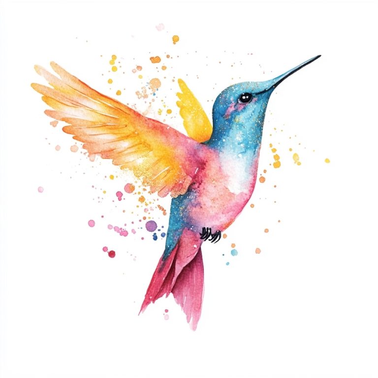 Glittering Watercolor Hummingbird