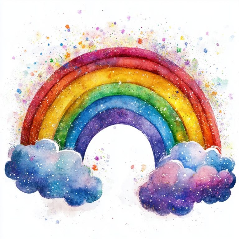 Glittery Rainbow with Clouds