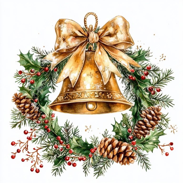 Golden Watercolor Christmas Bell