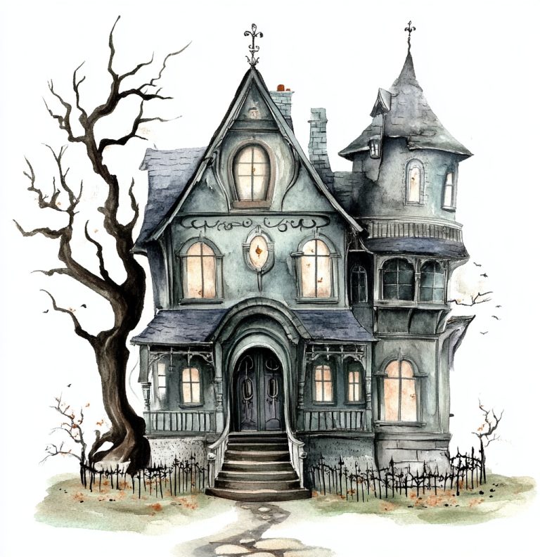 Gothic House Watercolor Clipart