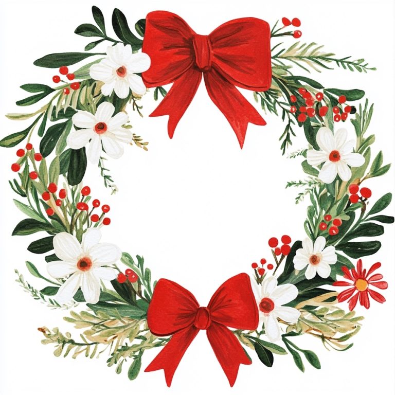 Gouache Wreath with Bow