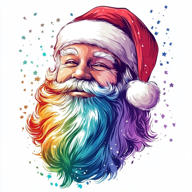 Graphic Santa with Rainbow Beard