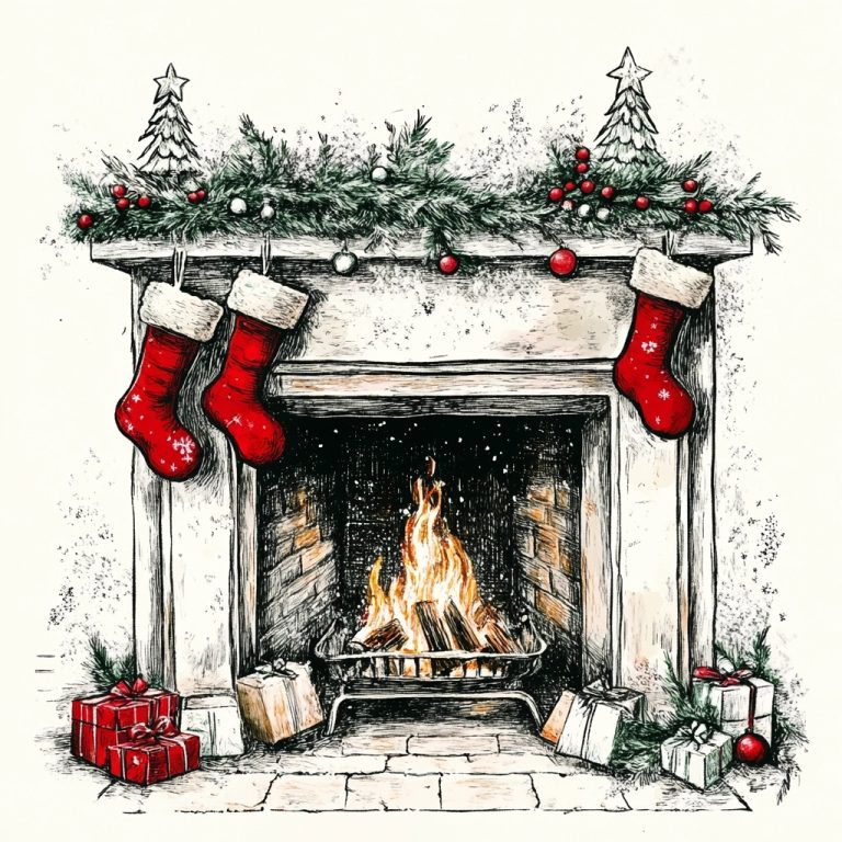 Hand Drawn Christmas Fireplace