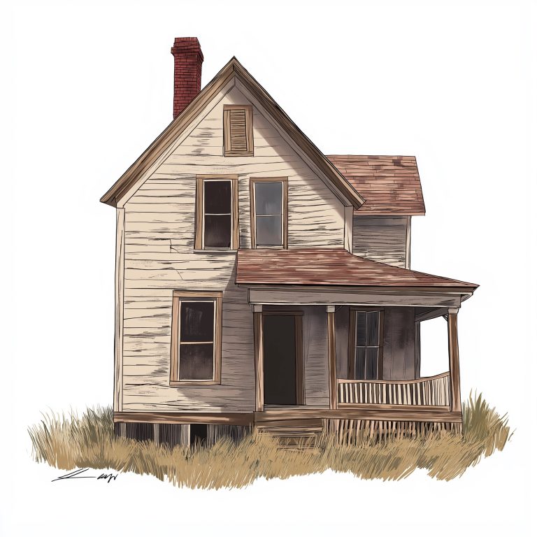 Hand Drawn Farmhouse Sideview