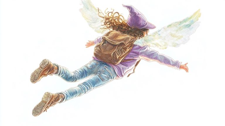 Hand Drawn Girl Flying