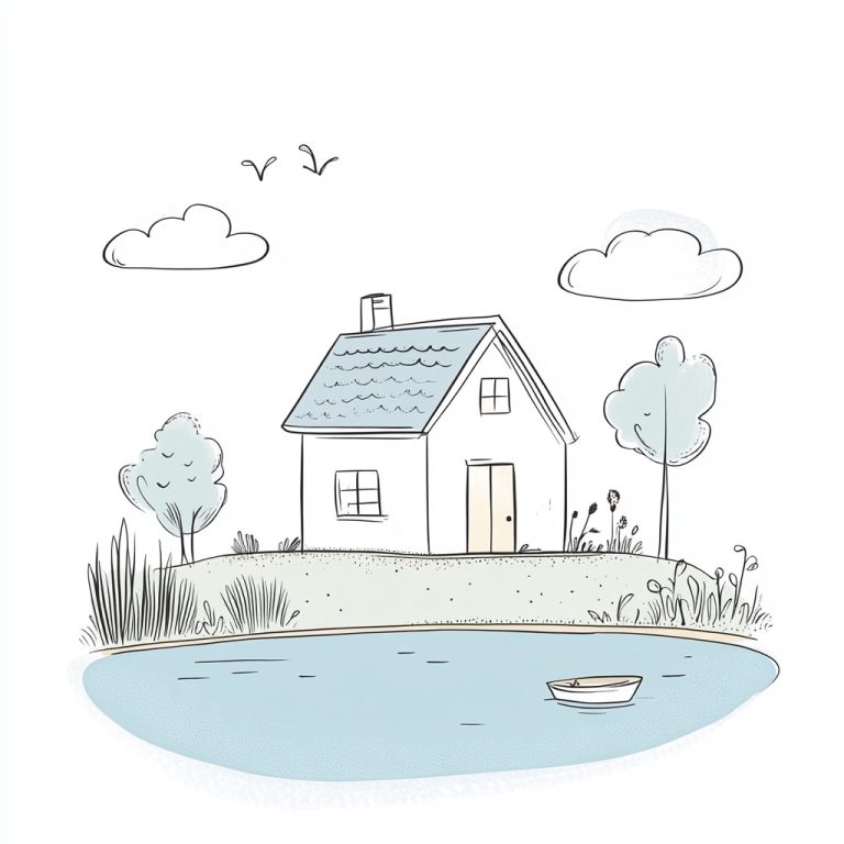 Hand Drawn House by Lake