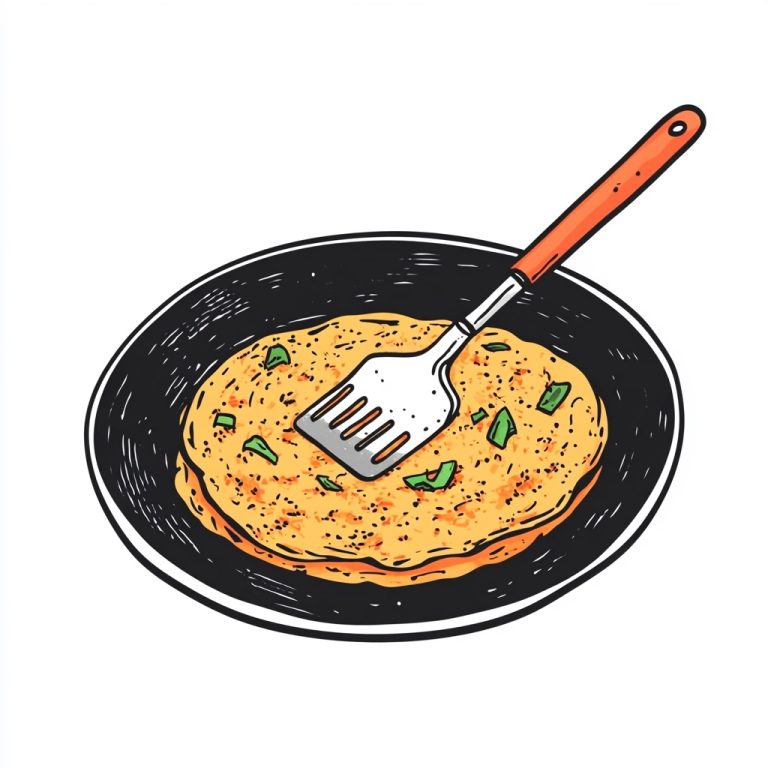 Hand Drawn Kimchi Pancake Frying