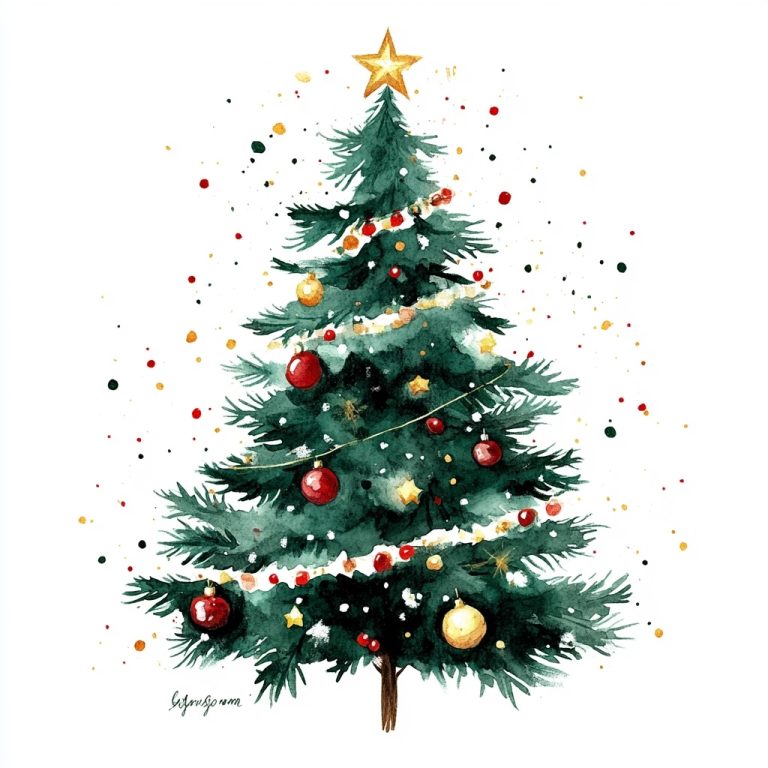 Hand Drawn Watercolor Christmas Tree