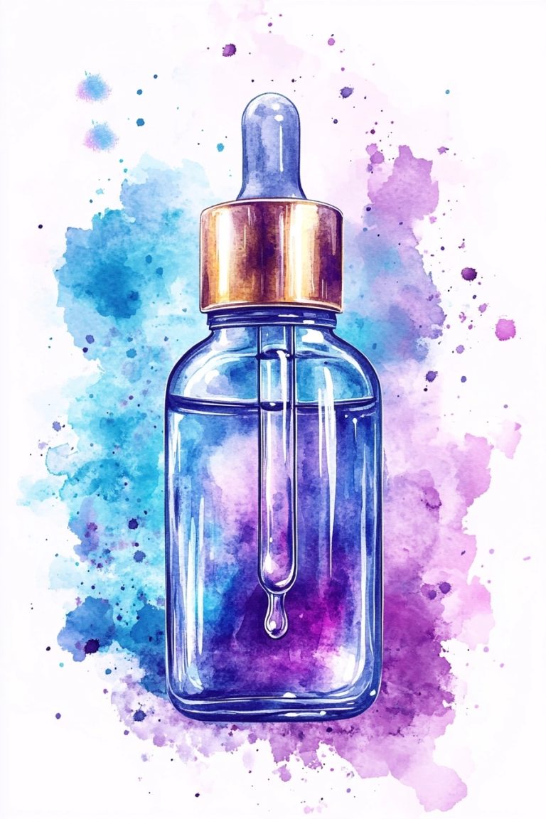 Hand Drawn Watercolor Serum Bottle