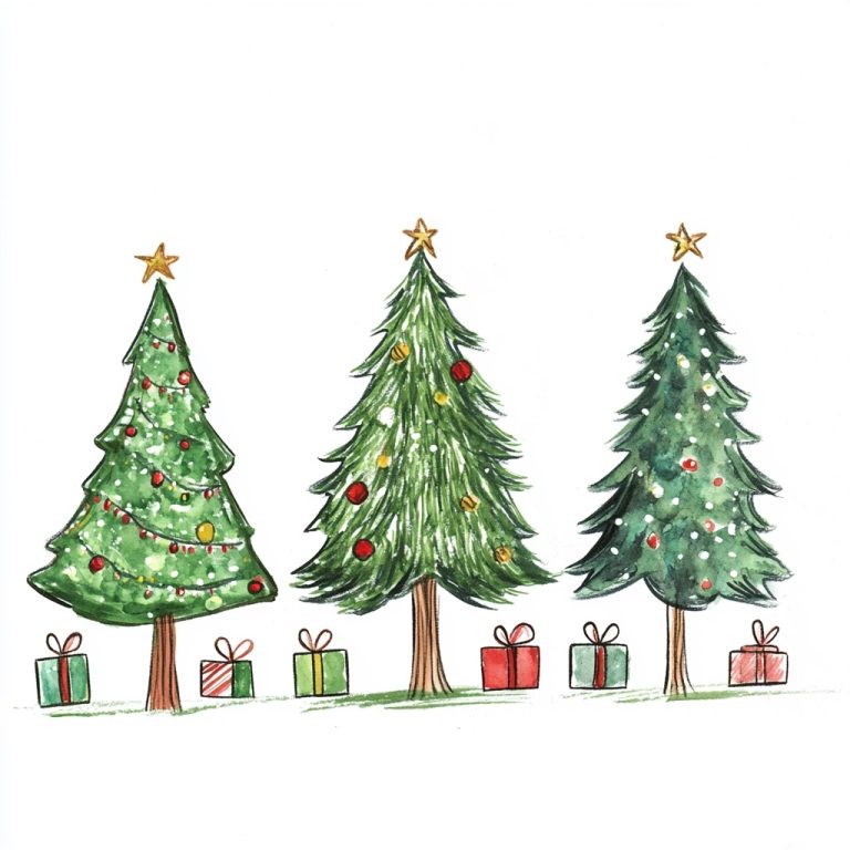 Handdrawn Christmas Trees Arrangement