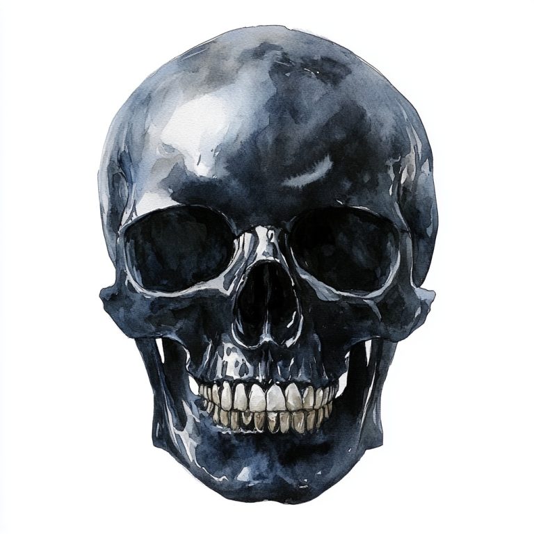 Hyperrealistic Black Skull Watercolor