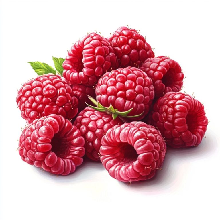 Hyperrealistic Raspberries on White