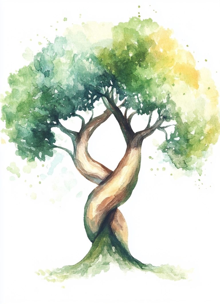 Intertwined Trunks in Watercolor