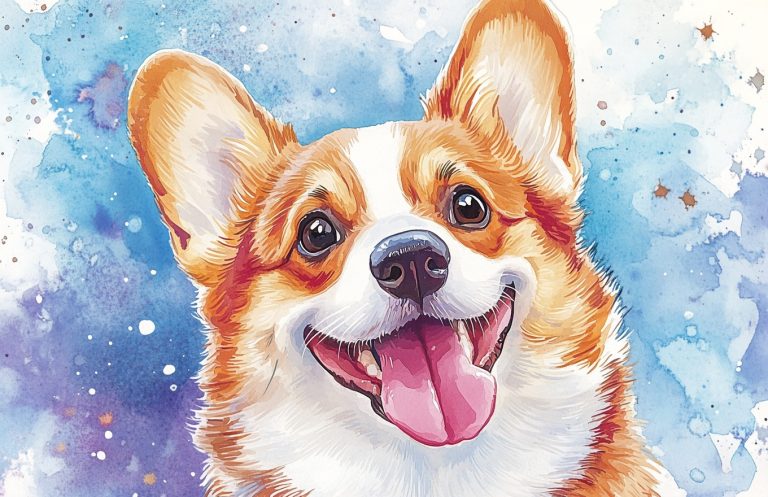 Kawaii Corgi with Watercolor Background