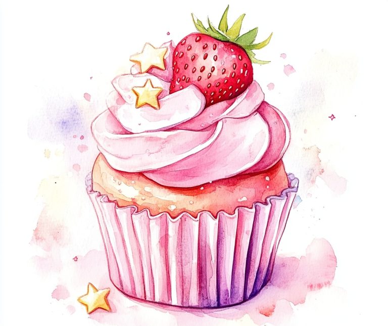 Kawaii Cupcake Watercolor Art