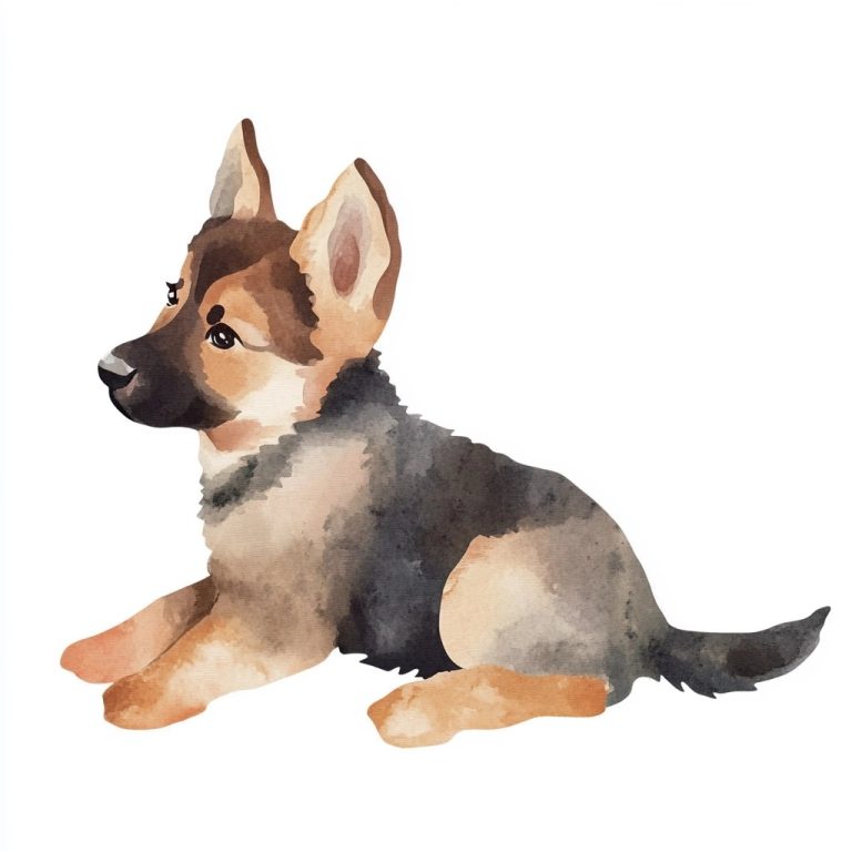 Kawaii German Shepherd Watercolor