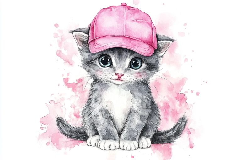 Kawaii Gray Kitty Watercolor