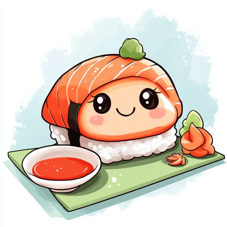 Kawaii Salmon Sushi Illustration