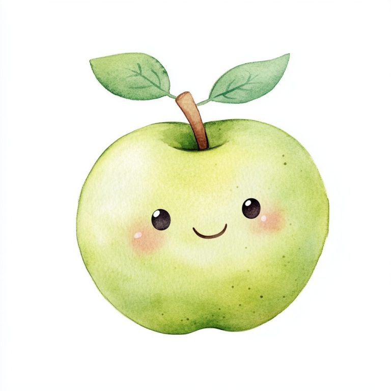 Kawaii Watercolor Apple