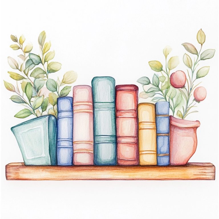 Kawaii Watercolor Bookshelf