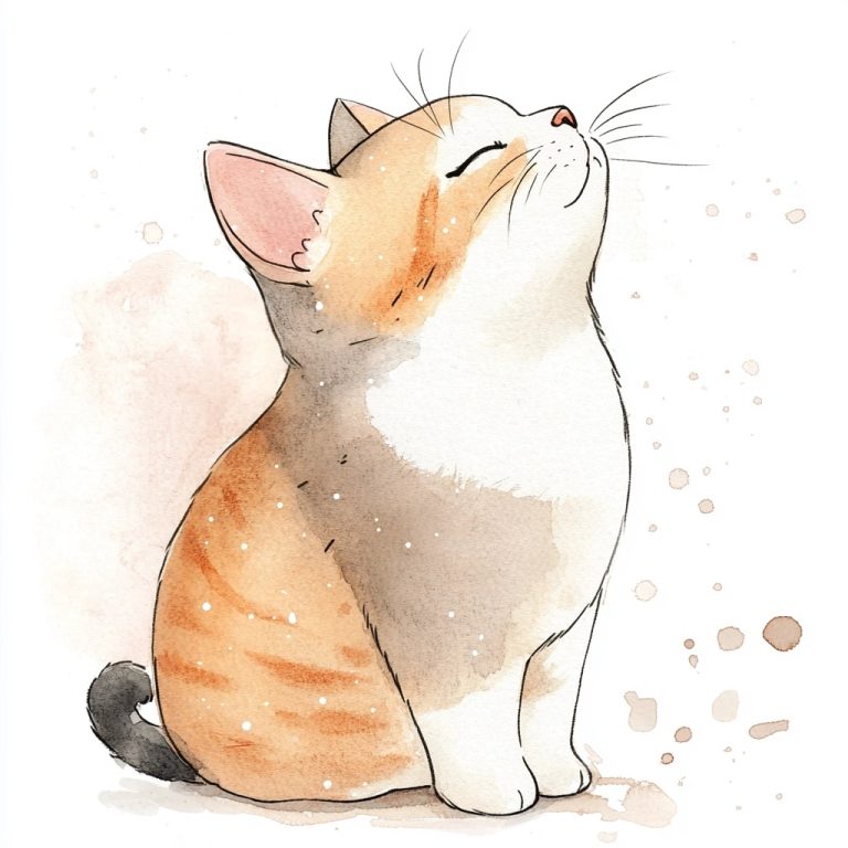 Kawaii Watercolor Cat Illustration