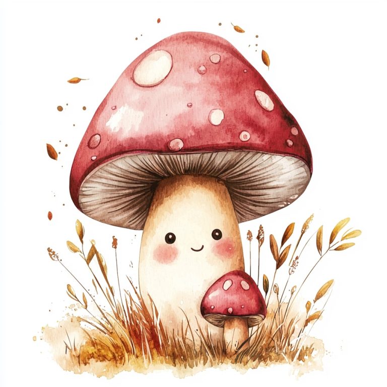 Kawaii Watercolor Mushroom Clipart