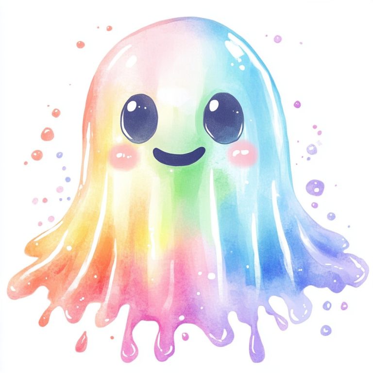 Kawaii Watercolor Rainbow Ghost