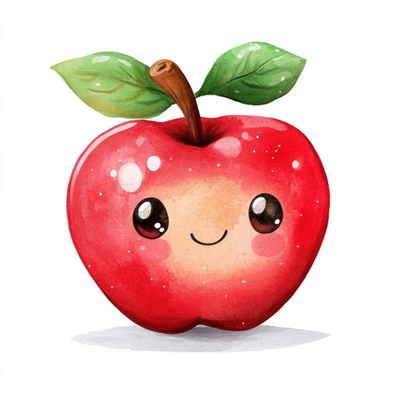 Kawaii Watercolor Red Apple