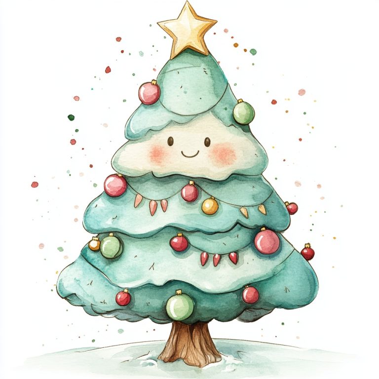 Kawaii Watercolour Christmas Tree