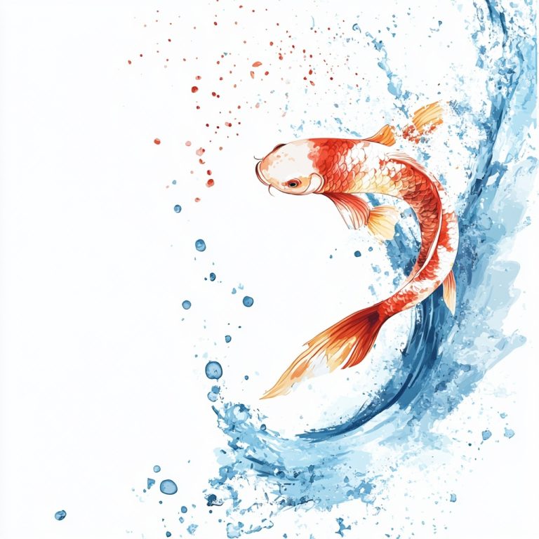 Koi Carp Splash Watercolor