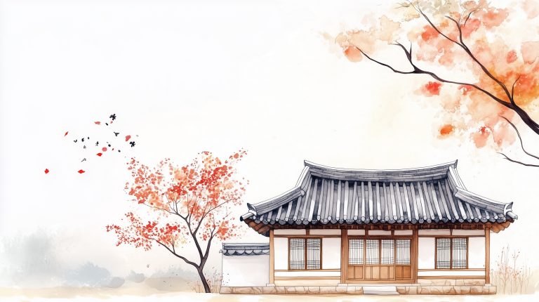 Korean House Watercolor Illustration scaled