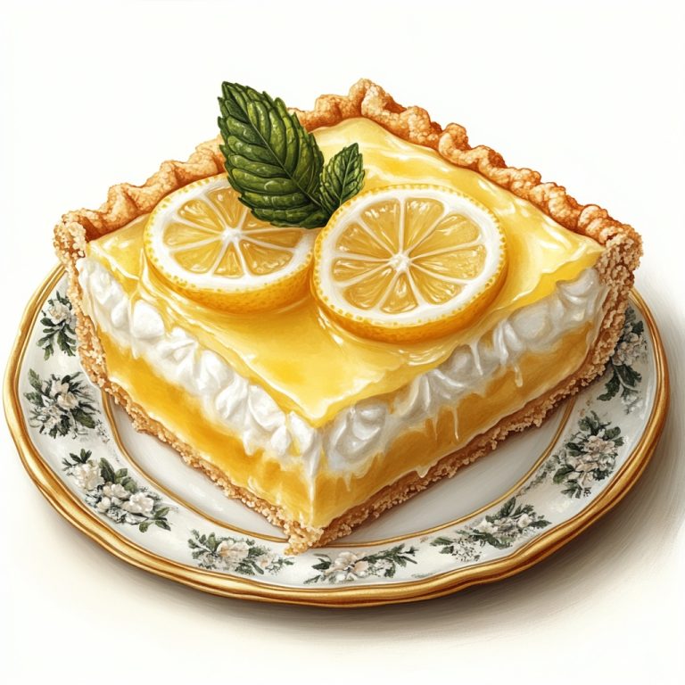 Lemon Pie Illustration on Plate