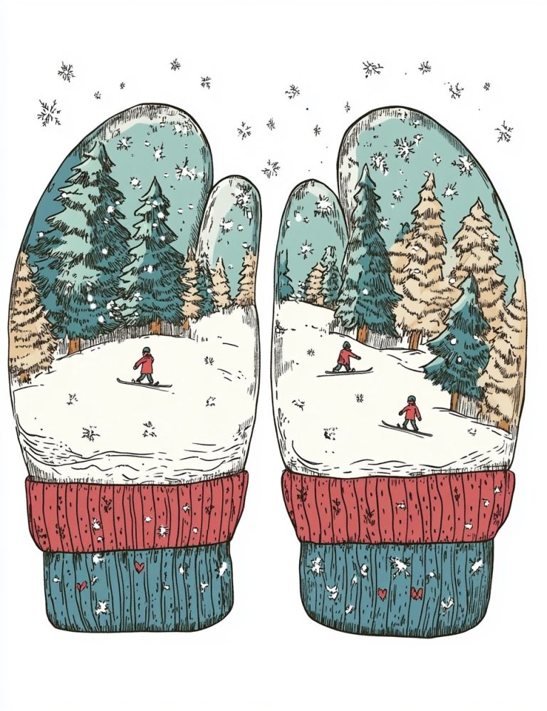 Line Drawing of Winter Mittens