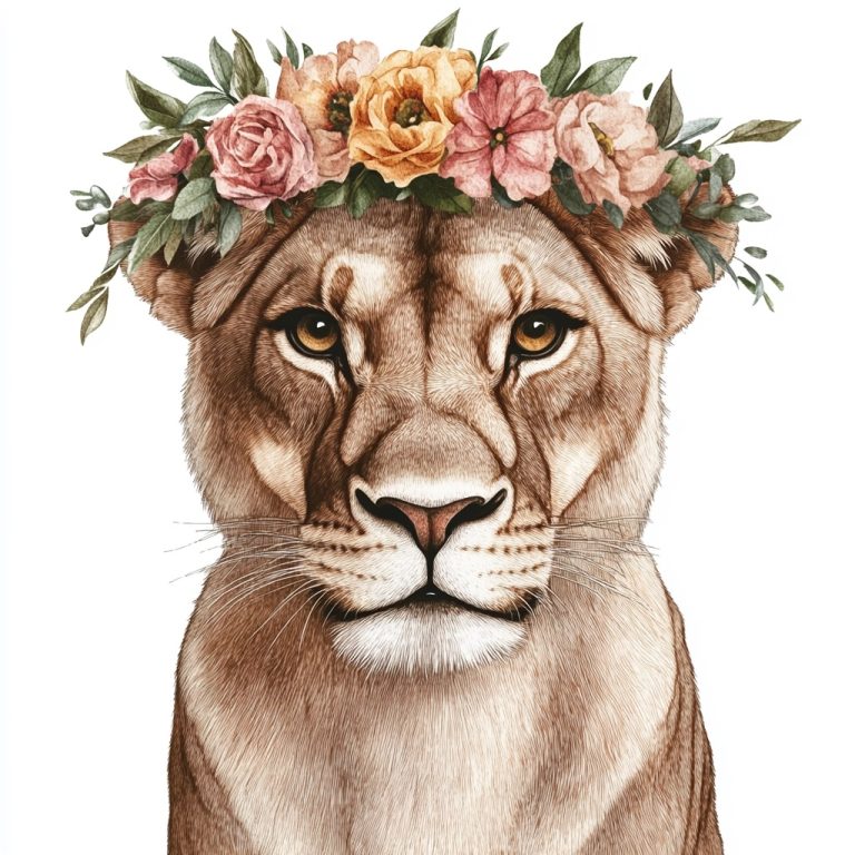 Lioness with Floral Crown