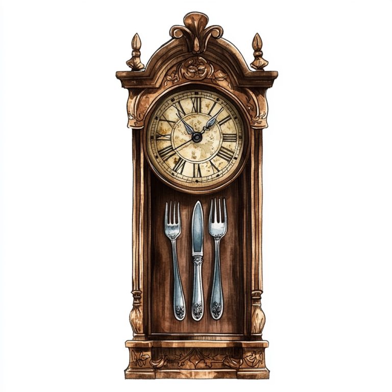 Lunchtime Grandfather Clock Illustration