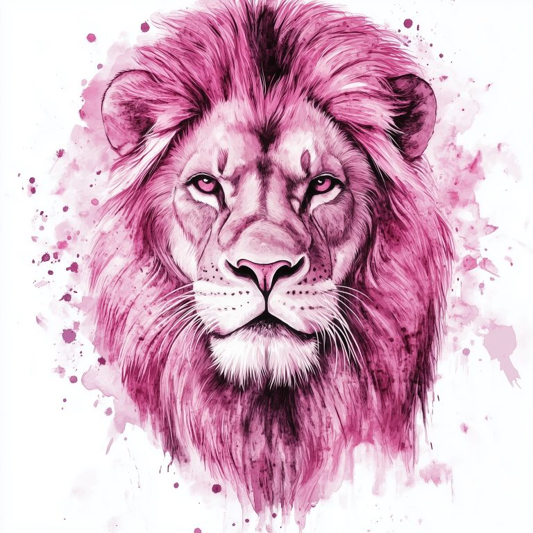 Majestic Lion with a Blush A High Quality Watercolor on White Canvas