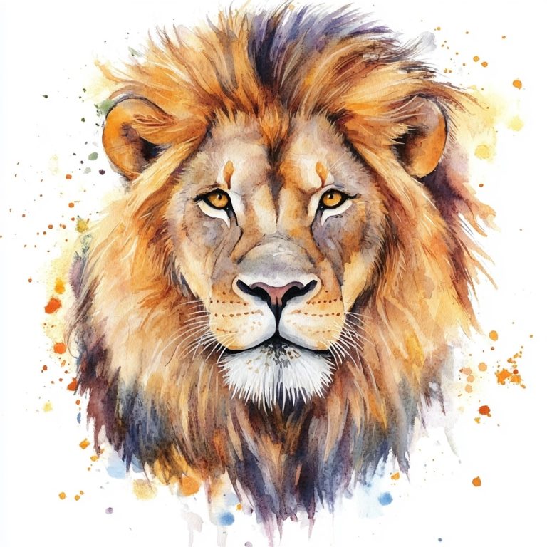 Majestic Watercolor Lion on a Crisp White Canvas