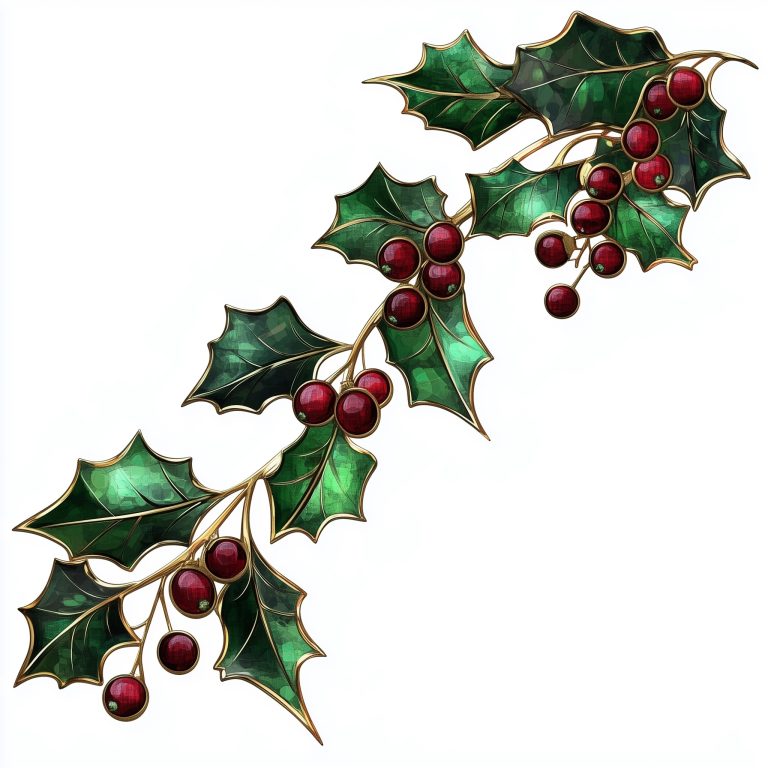 Metallic Holly Branch Illustration